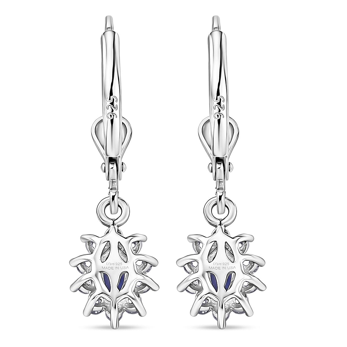 D'Joy Tanzanite and White Zircon 0.90 ctw Floral Halo Drop Earrings in Rhodium Over Sterling Silver image number 4