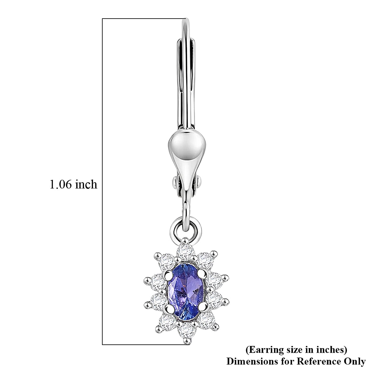 D'Joy Tanzanite and White Zircon 0.90 ctw Floral Halo Drop Earrings in Rhodium Over Sterling Silver image number 5