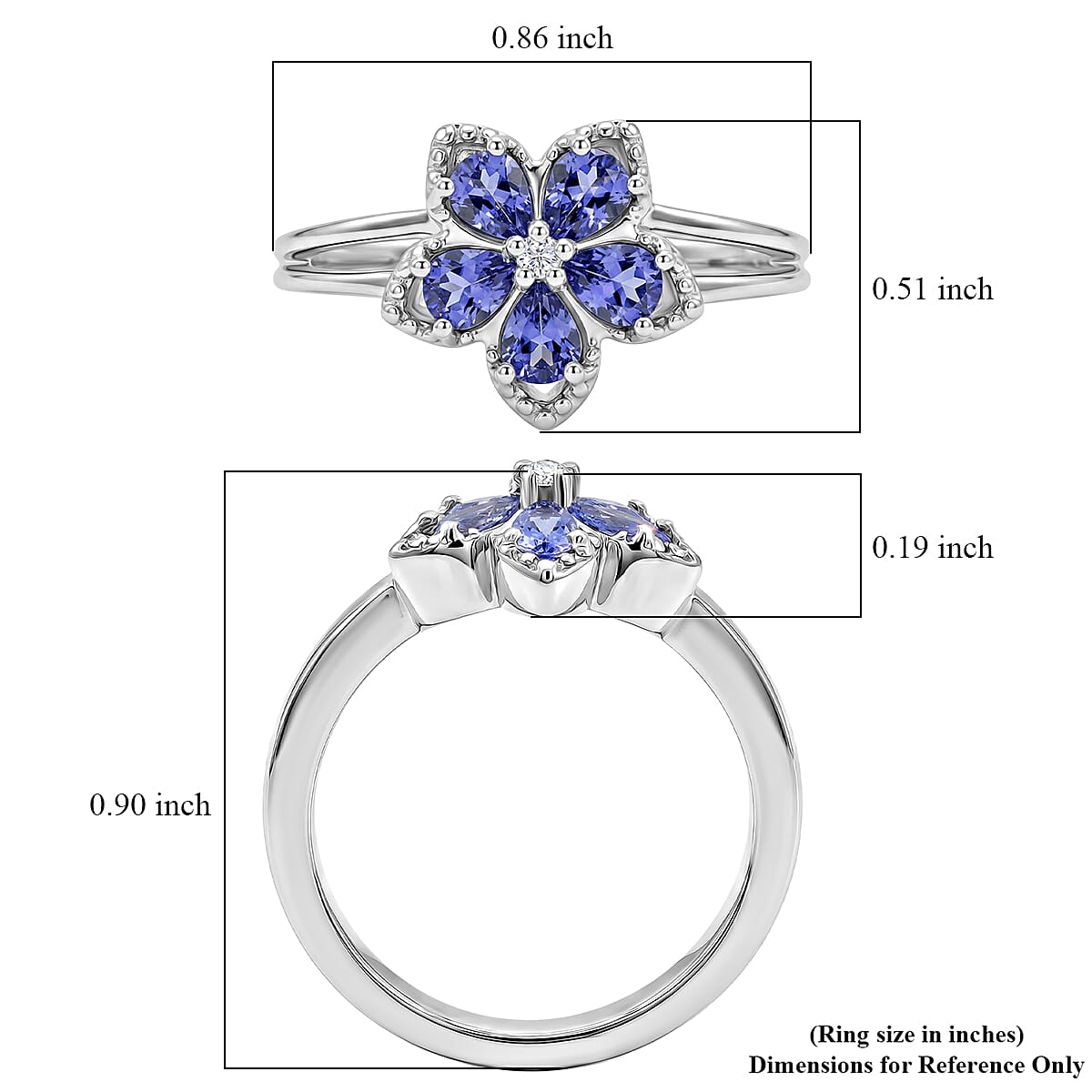 D'Joy Tanzanite, Moissanite Ring in Rhodium Over Sterling Silver (Size 10.0) 0.70 ctw image number 5