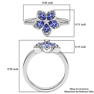 D'Joy Tanzanite and Moissanite 0.70 ctw Floral Bloom Ring in Rhodium Over Sterling Silver (Size 10.0)