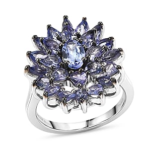 D'Joy Tanzanite 3.50 ctw Royal Floral Spark Ring in Rhodium Over Sterling Silver (Size 10.0)