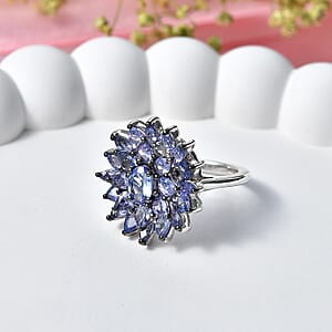 D'Joy Tanzanite 3.50 ctw Royal Floral Spark Ring in Rhodium Over Sterling Silver (Size 10.0)