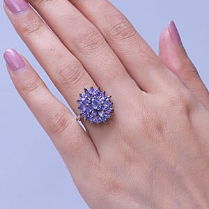 D'Joy Tanzanite 3.50 ctw Royal Floral Spark Ring in Rhodium Over Sterling Silver (Size 10.0)