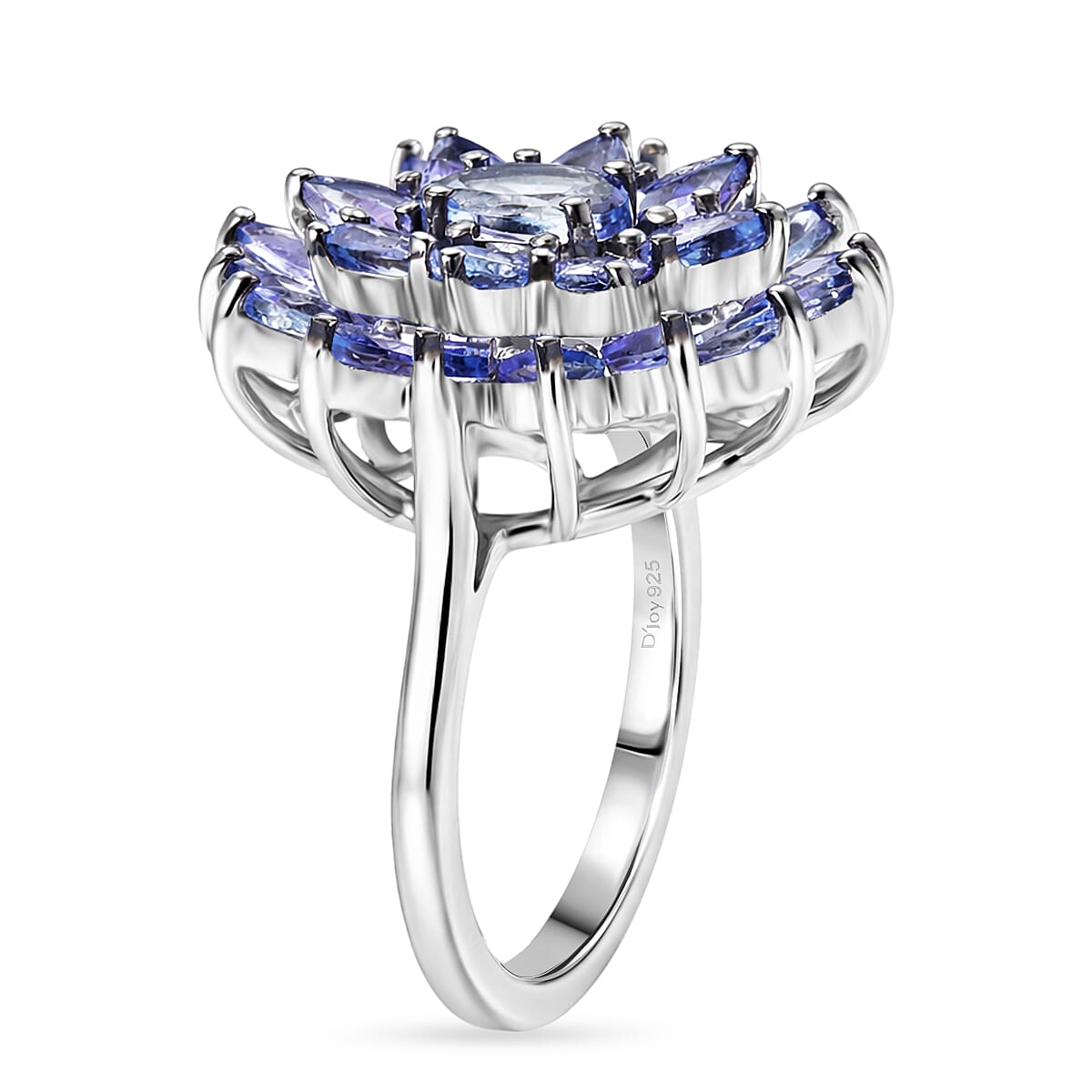 D'Joy Tanzanite 3.50 ctw Royal Floral Spark Ring in Rhodium Over Sterling Silver (Size 10.0) image number 3