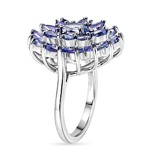 D'Joy Tanzanite 3.50 ctw Royal Floral Spark Ring in Rhodium Over Sterling Silver (Size 10.0)
