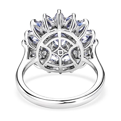 D'Joy Tanzanite 3.50 ctw Royal Floral Spark Ring in Rhodium Over Sterling Silver (Size 10.0)
