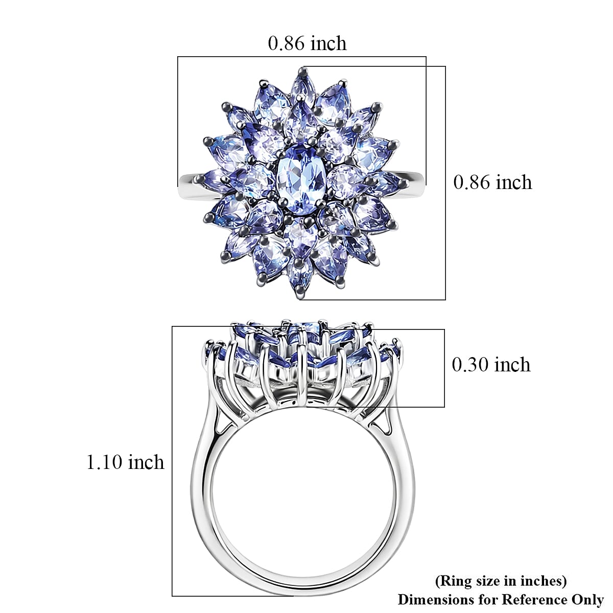 D'Joy Tanzanite 3.50 ctw Royal Floral Spark Ring in Rhodium Over Sterling Silver (Size 10.0) image number 5