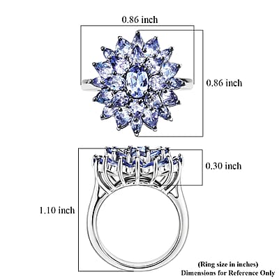 D'Joy Tanzanite 3.50 ctw Royal Floral Spark Ring in Rhodium Over Sterling Silver (Size 10.0)