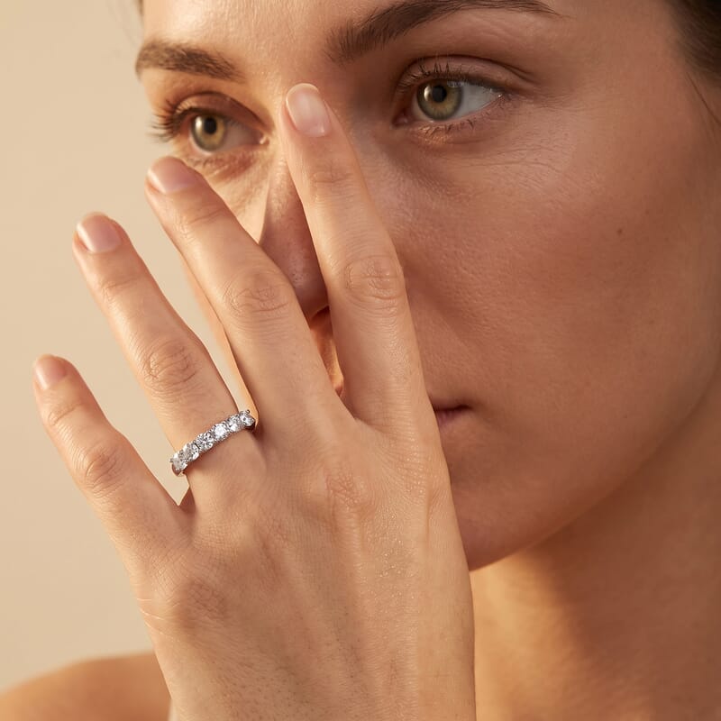 Doorbuster Luxuriant Lab Grown Diamond G-H SI 0.50 ctw Half Eternity Band Ring in Rhodium Over Sterling Silver (Size 10.0)