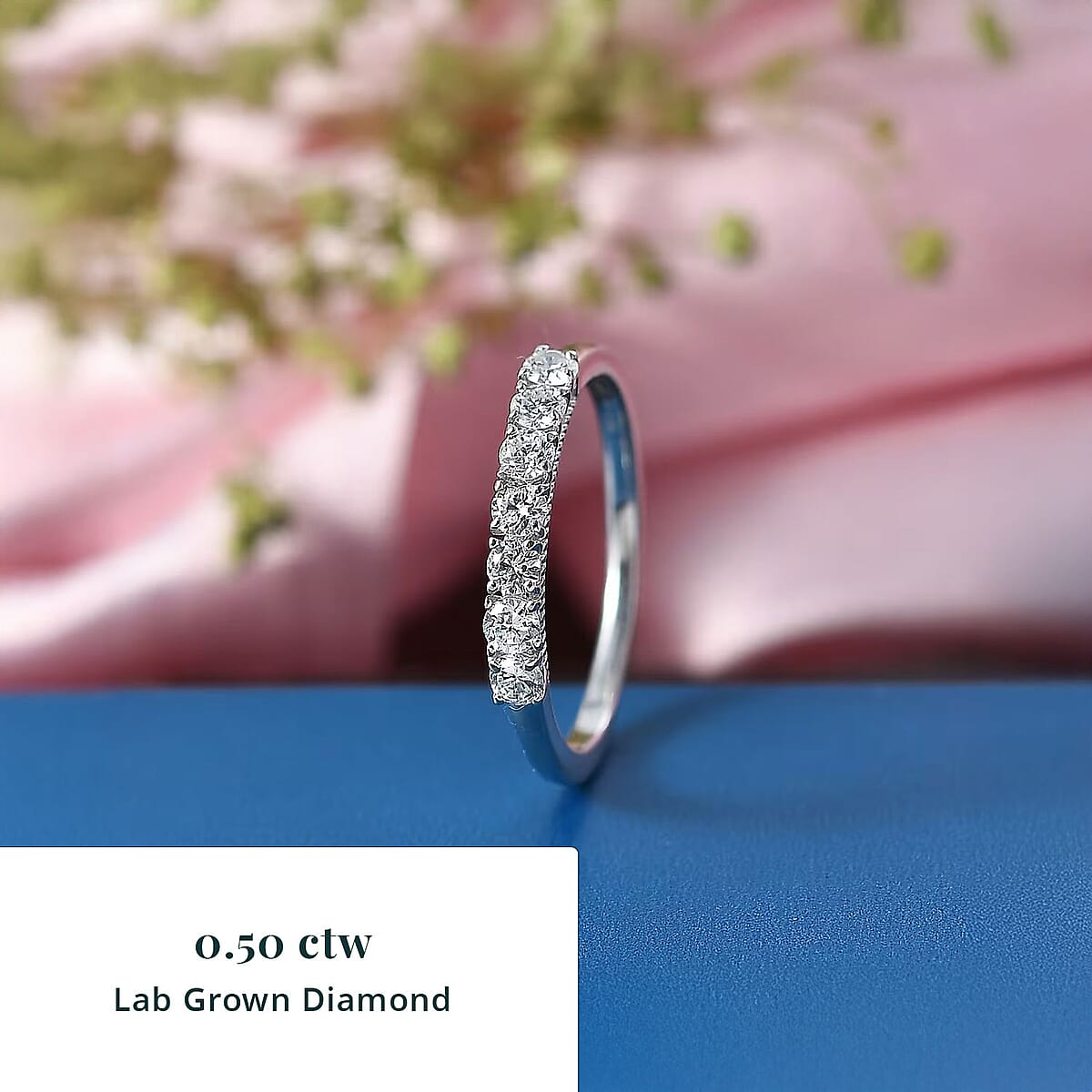 Luxuriant Lab Grown Diamond (G-H, SI) Half Eternity Band Ring in Rhodium Over Sterling Silver (Size 10.0) 0.50 ctw image number 2