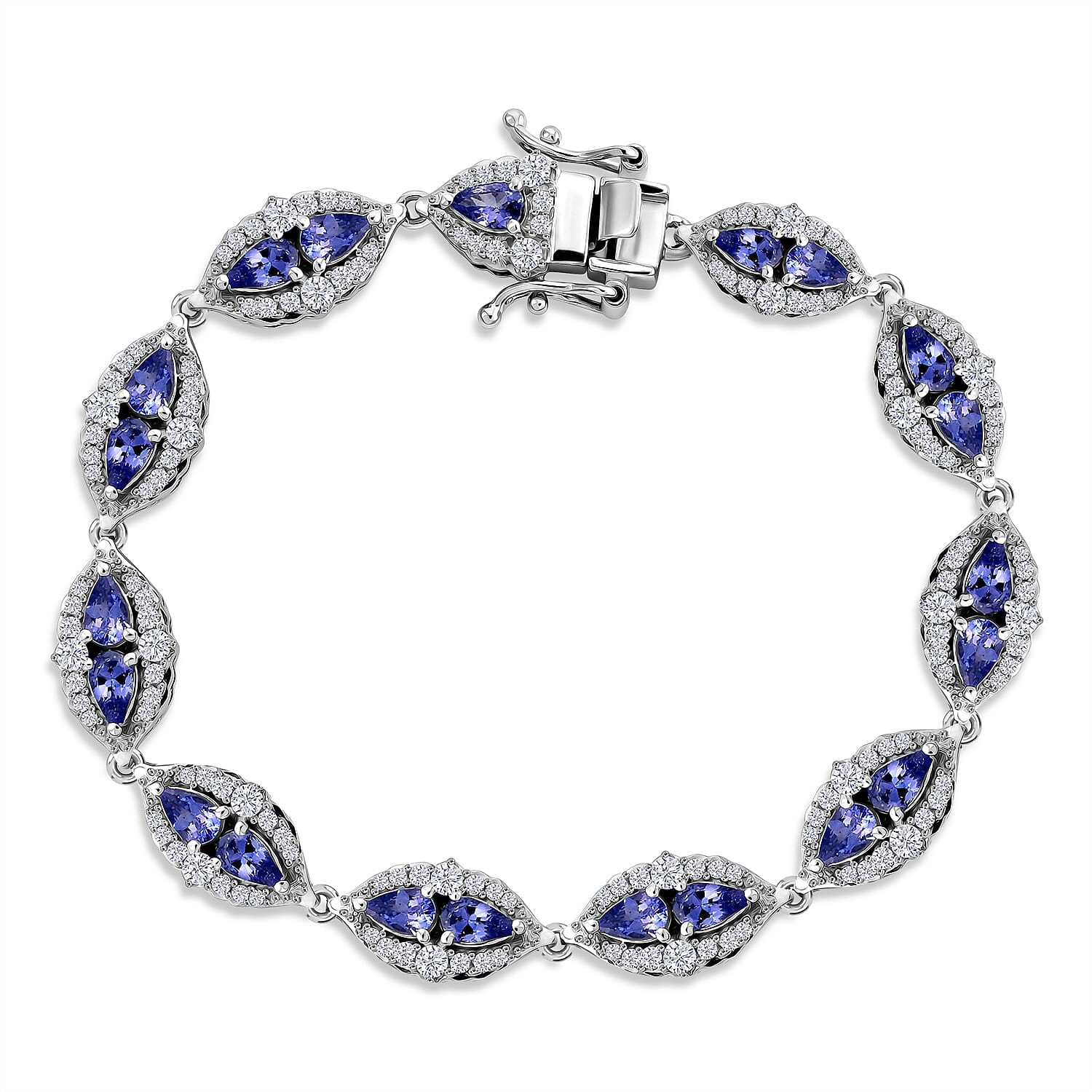 D'Joy Tanzanite, Moissanite Nature Luxe Vine Bracelet in Rhodium Over Sterling Silver (7.25 In) 6.25 ctw