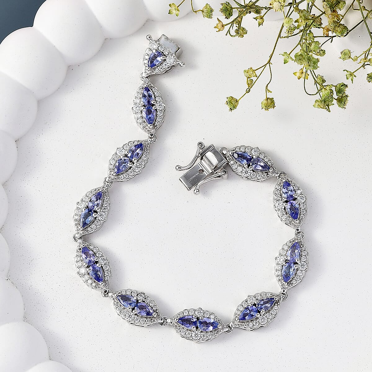 D'Joy Tanzanite and Moissanite 6.85 ctw Nature Luxe Vine Bracelet in Rhodium Over Sterling Silver (8.00 In) image number 1