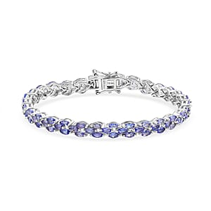 D'Joy Tanzanite 7.70 ctw Floral Garland Tennis Bracelet in Rhodium Over Sterling Silver (6.50 In)