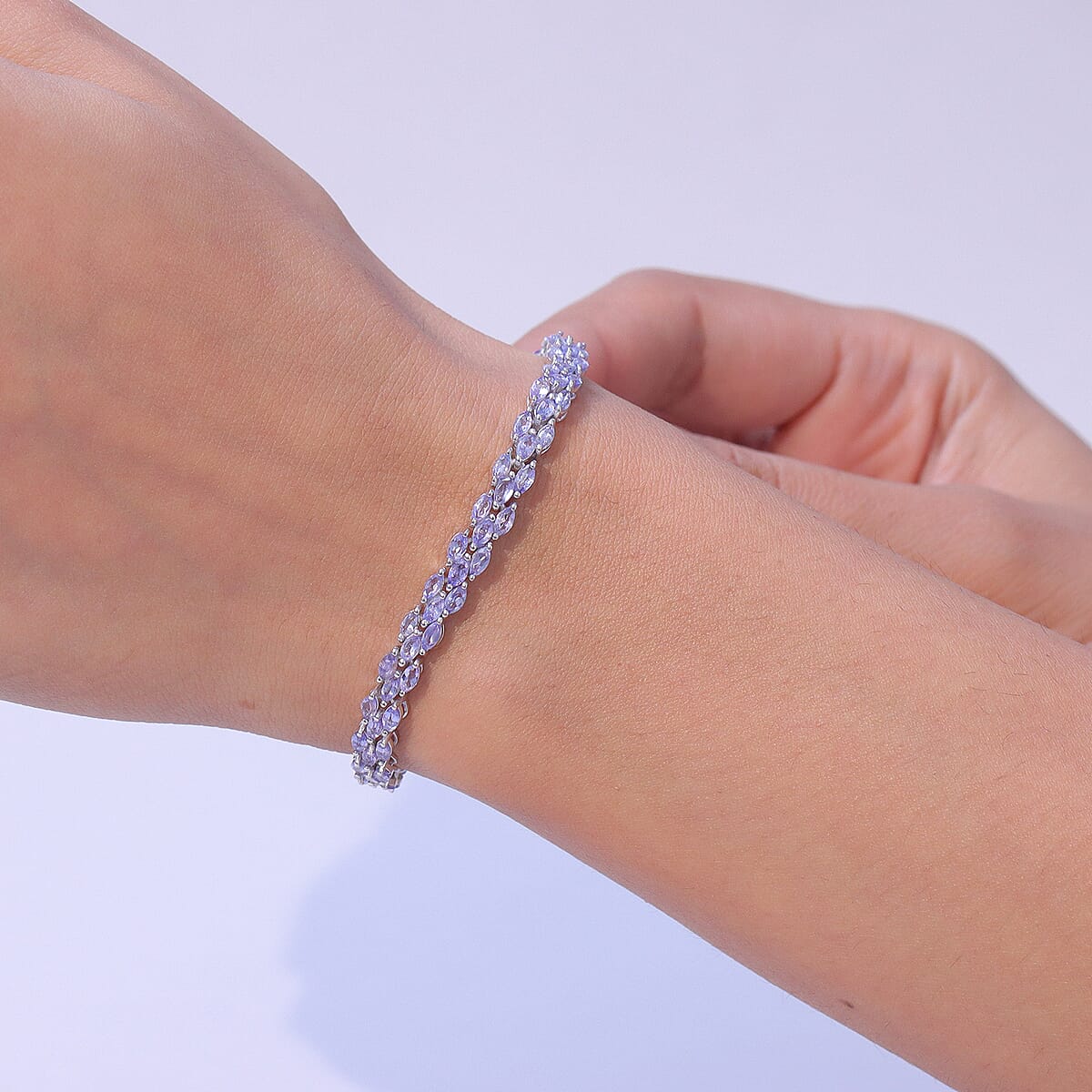 D'Joy Tanzanite 7.70 ctw Floral Garland Tennis Bracelet in Rhodium Over Sterling Silver (6.50 In) image number 2