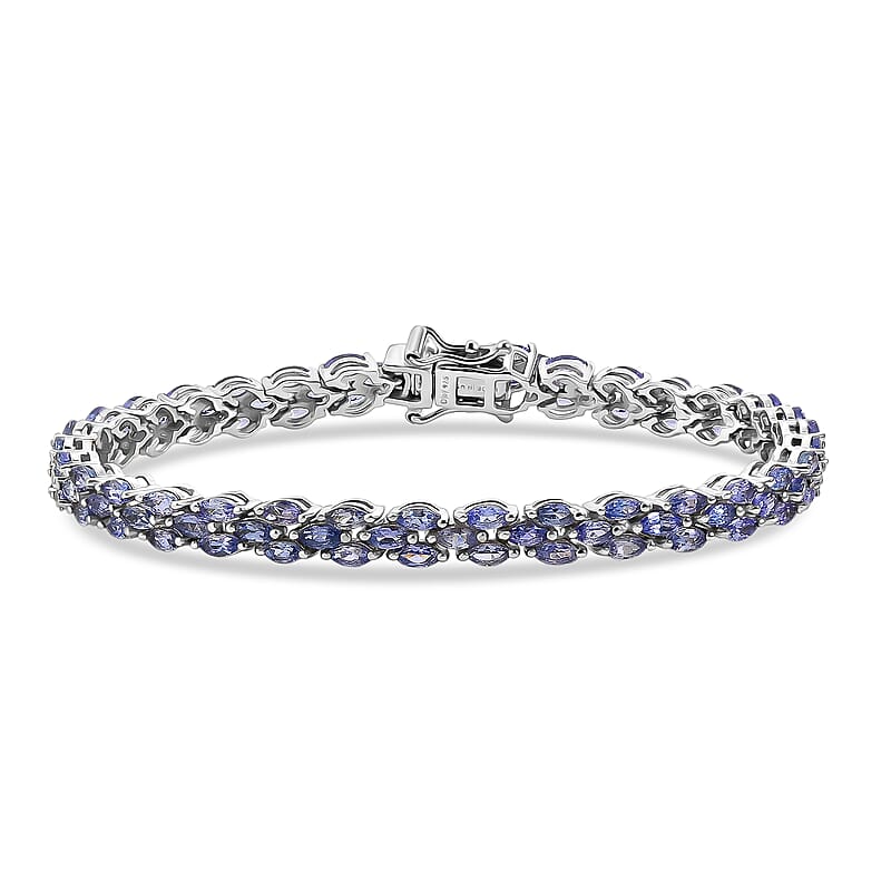 D'Joy Tanzanite 8.50 ctw Floral Garland Tennis Bracelet in Rhodium Over Sterling Silver (7.25 In)