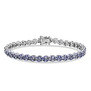 D'Joy Tanzanite 9.50 ctw Floral Garland Tennis Bracelet in Rhodium Over Sterling Silver (8.00 In)