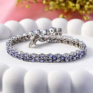 D'Joy Tanzanite 9.50 ctw Floral Garland Tennis Bracelet in Rhodium Over Sterling Silver (8.00 In)