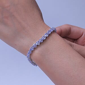 D'Joy Tanzanite 9.50 ctw Floral Garland Tennis Bracelet in Rhodium Over Sterling Silver (8.00 In)