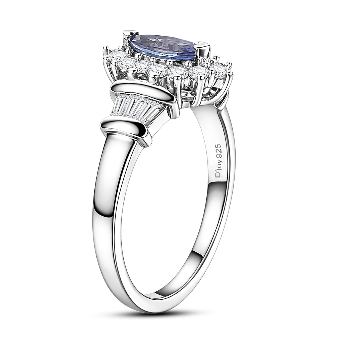 D'Joy Tanzanite and White Zircon 1.00 ctw Vintage Halo Ring in Rhodium Over Sterling Silver (Size 10.0)