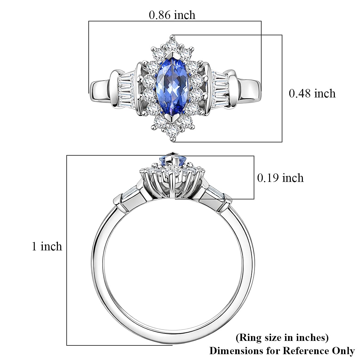 D'Joy Tanzanite and White Zircon 1.00 ctw Vintage Halo Ring in Rhodium Over Sterling Silver (Size 5.0) image number 5