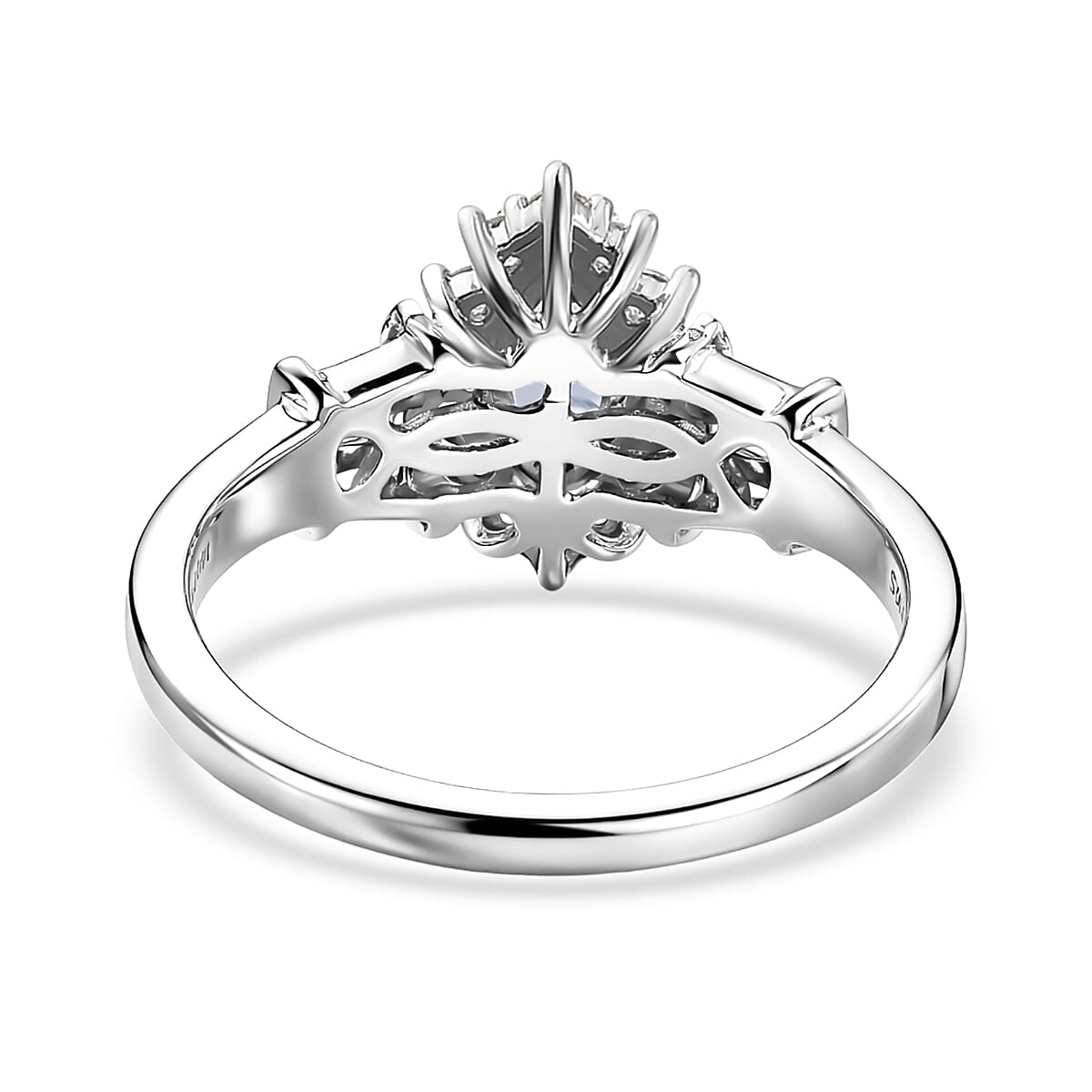 D'Joy Tanzanite and White Zircon 1.00 ctw Vintage Halo Ring in Rhodium Over Sterling Silver (Size 6.0) image number 4