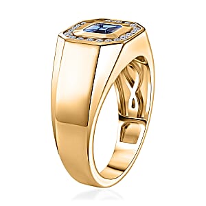Asscher Cut Tanzanite and Luxuriant Lab Grown Diamond G-H SI 1.15 ctw Men's Ring in 18K Vermeil Yellow Gold Over Sterling Silver (Size 10.0)