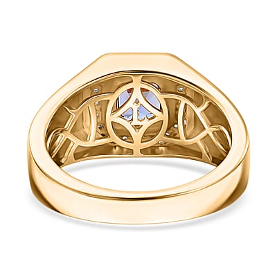 Asscher Cut Tanzanite and Luxuriant Lab Grown Diamond G-H SI 1.15 ctw Men's Ring in 18K Vermeil Yellow Gold Over Sterling Silver (Size 10.0)