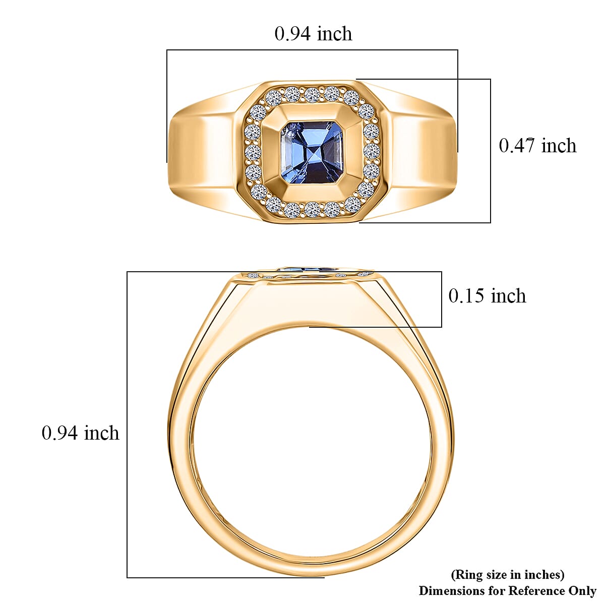 Asscher Cut Tanzanite and Luxuriant Lab Grown Diamond G-H SI 1.15 ctw Men's Ring in 18K Vermeil Yellow Gold Over Sterling Silver (Size 10.0)