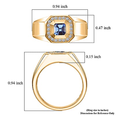 Asscher Cut Tanzanite and Luxuriant Lab Grown Diamond G-H SI 1.15 ctw Men's Ring in 18K Vermeil Yellow Gold Over Sterling Silver (Size 10.0)