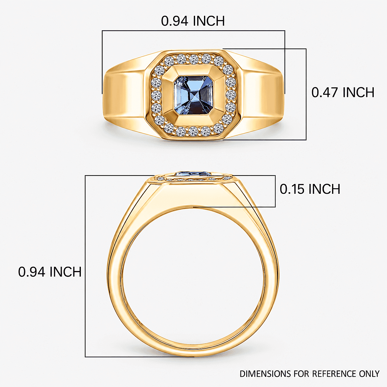 Asscher Cut Tanzanite and Luxuriant Lab Grown Diamond G-H SI 1.15 ctw Men's Ring in 18K Vermeil Yellow Gold Over Sterling Silver (Size 10.0)