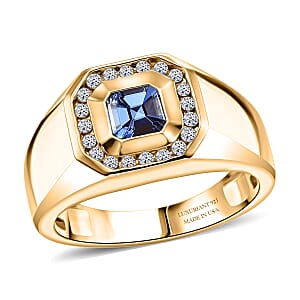 Asscher Cut Tanzanite and Luxuriant Lab Grown Diamond G-H SI 1.15 ctw Men's Ring in 18K Vermeil Yellow Gold Over Sterling Silver (Size 11.0)