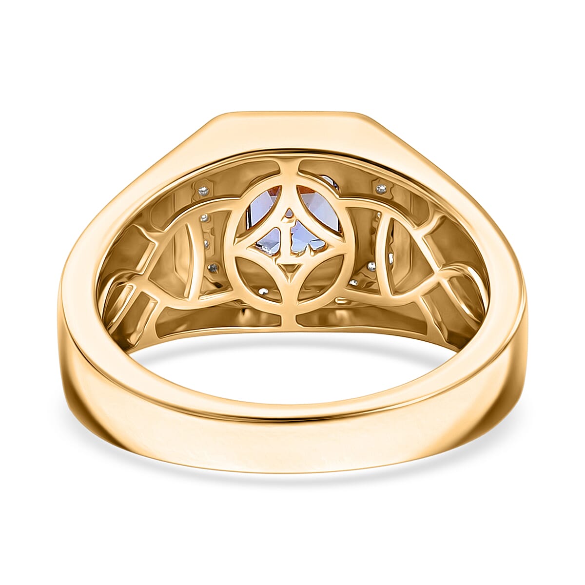 Asscher Cut Tanzanite and Luxuriant Lab Grown Diamond G-H SI 1.15 ctw Men's Ring in 18K Vermeil Yellow Gold Over Sterling Silver (Size 11.0) image number 4