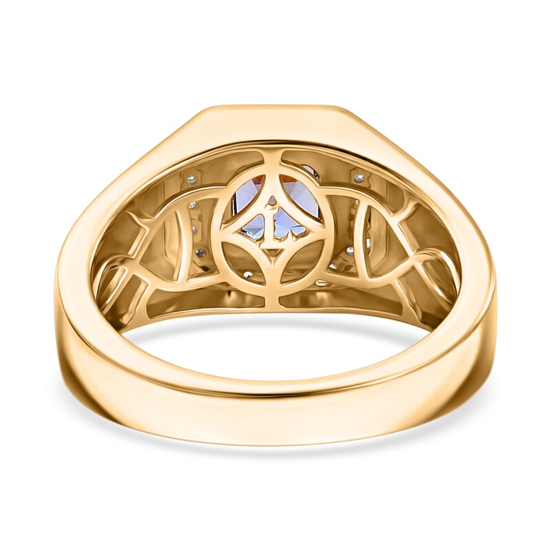 Asscher Cut Tanzanite and Luxuriant Lab Grown Diamond G-H SI 1.15 ctw Men's Ring in 18K Vermeil Yellow Gold Over Sterling Silver (Size 13.0)