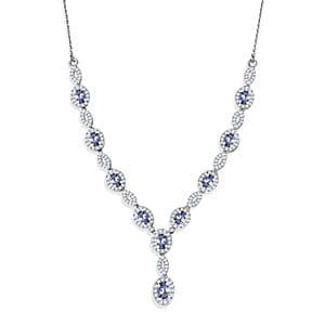 D'Joy Tanzanite and Moissanite 3.15 ctw Flowing Vine Neckalce in Rhodium Over Sterling Silver 18-20 Inches