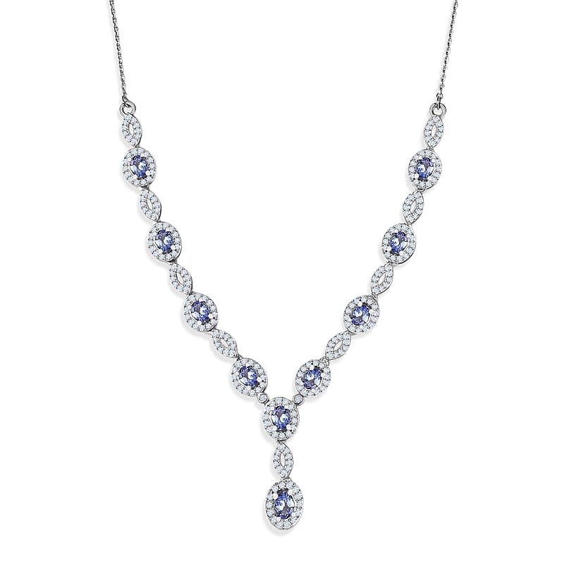 D'Joy Tanzanite and Moissanite 3.15 ctw Flowing Vine Necklace in Rhodium Over Sterling Silver 18-20 Inches