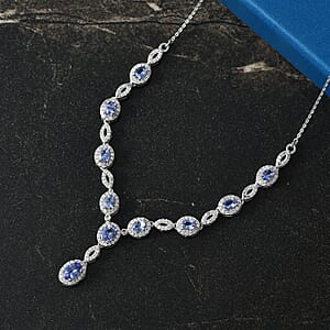 D'Joy Tanzanite and Moissanite 3.15 ctw Flowing Vine Neckalce in Rhodium Over Sterling Silver 18-20 Inches