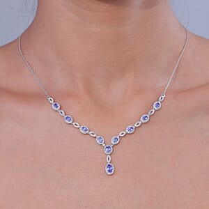 D'Joy Tanzanite and Moissanite 3.15 ctw Flowing Vine Neckalce in Rhodium Over Sterling Silver 18-20 Inches