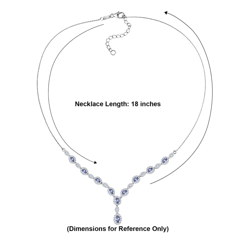 D'Joy Tanzanite and Moissanite 3.15 ctw Flowing Vine Necklace in Rhodium Over Sterling Silver 18-20 Inches