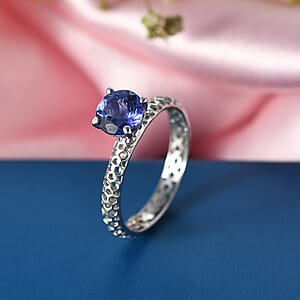 D'Joy Premium Tanzanite 1.20 ctw Hive Lattice Solitaire Ring in Rhodium Over Sterling Silver (Size 6.0)