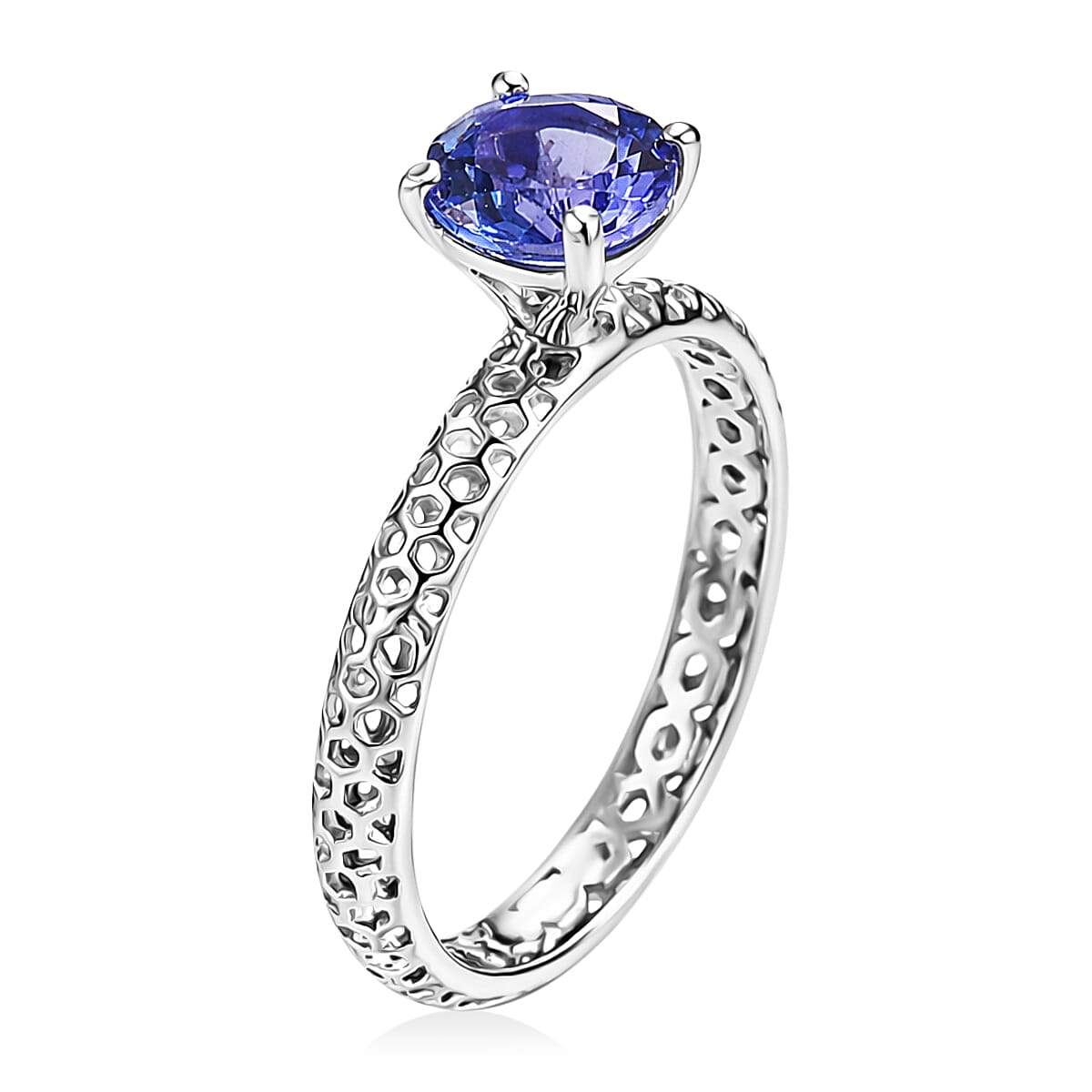 D'Joy Premium Tanzanite 1.20 ctw Hive Lattice Solitaire Ring in Rhodium Over Sterling Silver (Size 6.0) image number 3