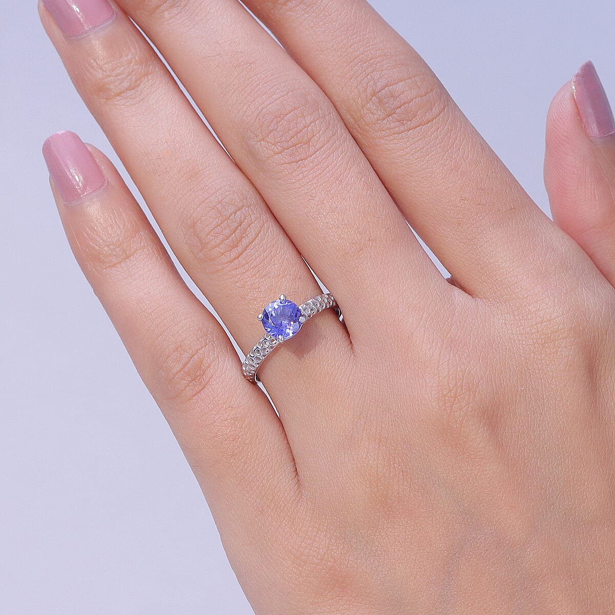 D'Joy Premium Tanzanite 1.20 ctw Hive Lattice Solitaire Ring in Rhodium Over Sterling Silver (Size 8.0) image number 2