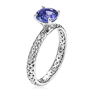 D'Joy Premium Tanzanite 1.20 ctw Hive Lattice Solitaire Ring in Rhodium Over Sterling Silver (Size 8.0)