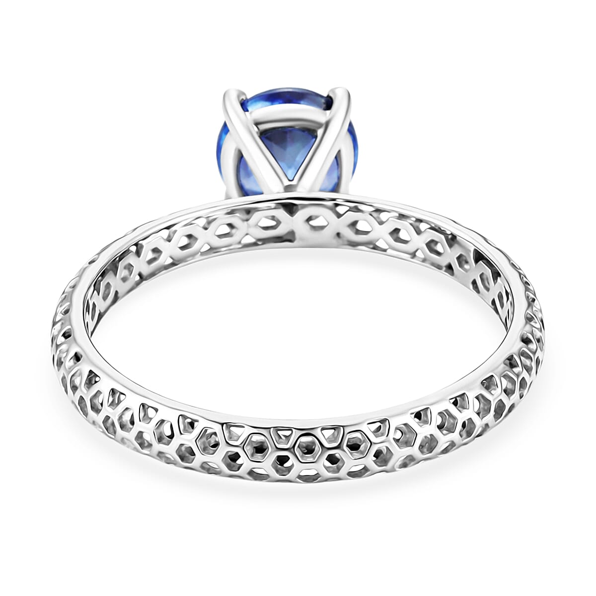 D'Joy Premium Tanzanite 1.20 ctw Hive Lattice Solitaire Ring in Rhodium Over Sterling Silver (Size 8.0) image number 4