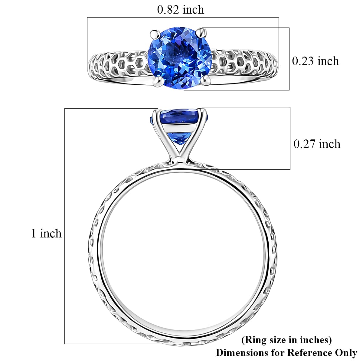 D'Joy Premium Tanzanite 1.20 ctw Hive Lattice Solitaire Ring in Rhodium Over Sterling Silver (Size 8.0) image number 5