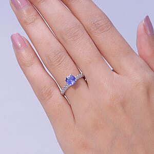 D'Joy Premium Tanzanite 1.20 ctw Hive Lattice Solitaire Ring in Rhodium Over Sterling Silver (Size 9.0)