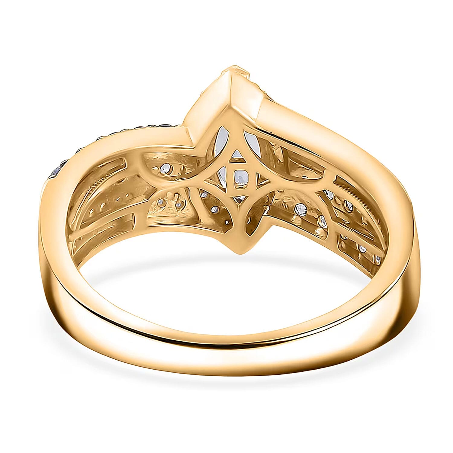 D'Joy Tanzanite and Moissanite 1.25 ctw Olive Spark Band Ring in 18K Vermeil Yellow Gold Over Sterling Silver (Size 10.0)