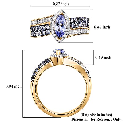 D'Joy Tanzanite and Moissanite 1.25 ctw Olive Spark Band Ring in 18K Vermeil Yellow Gold Over Sterling Silver (Size 7.0)