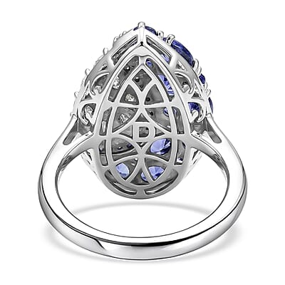 D'Joy Tanzanite and Moissanite 2.65 ctw Nature Luxe Leaf Ring in Rhodium Over Sterling Silver (Size 6.0)