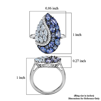 D'Joy Tanzanite and Moissanite 2.65 ctw Nature Luxe Leaf Ring in Rhodium Over Sterling Silver (Size 6.0)