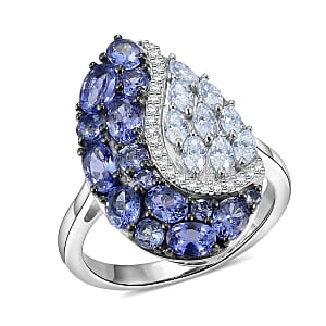D'Joy Tanzanite and Moissanite 2.65 ctw Nature Luxe Leaf Ring in Rhodium Over Sterling Silver (Size 7.0)